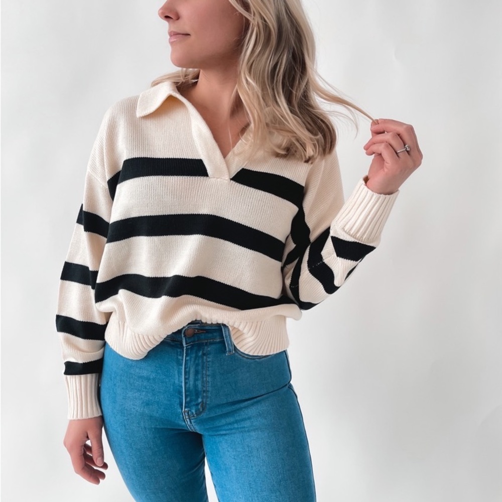 Collared Striped Sweater Top